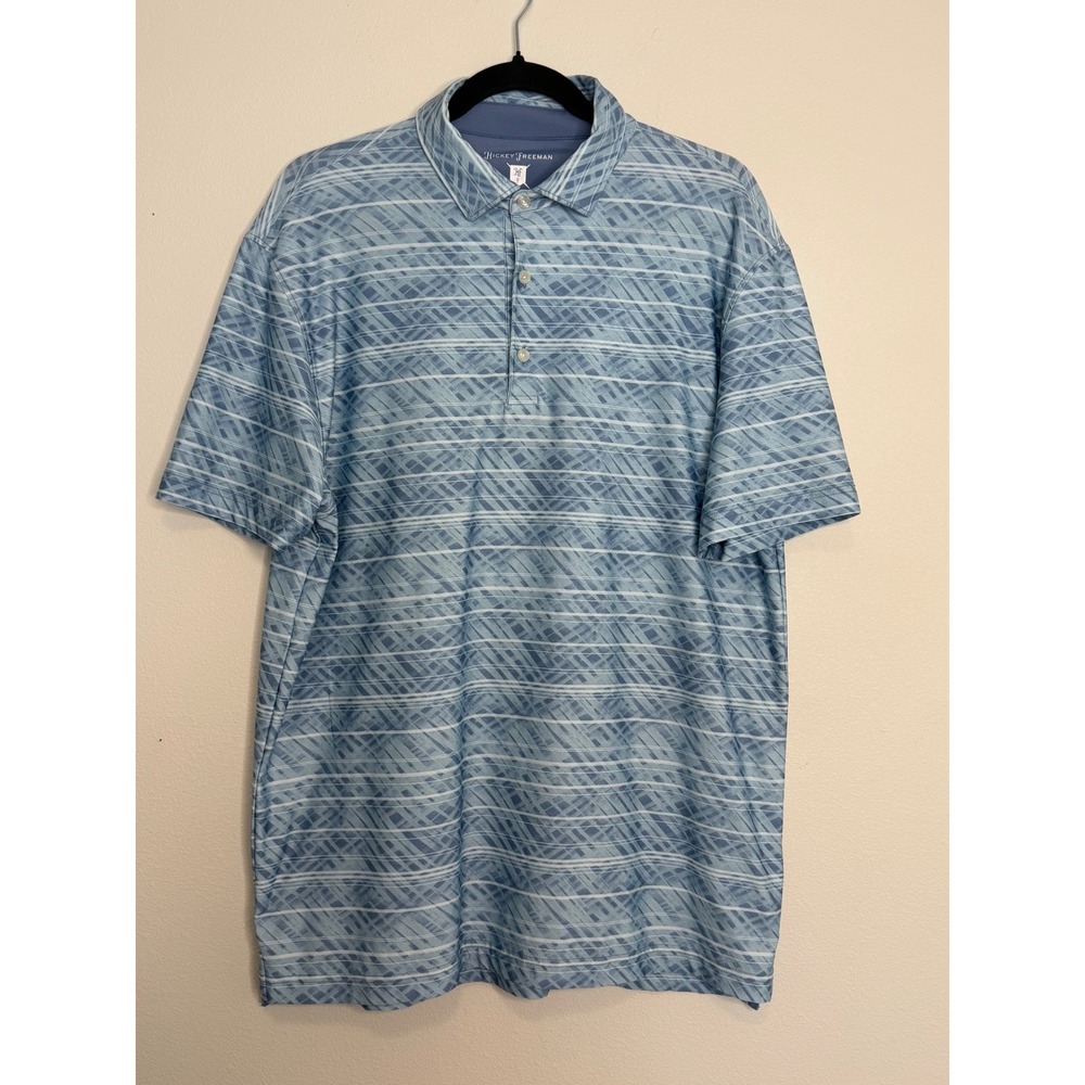 Hickey Freeman Golf Polo Shirt Men's Medium Blue Geometric Abstract Performance